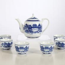 7头釉中彩青花梧桐茶具